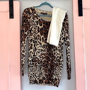 Leopard Sweater dress & white leggings -  Large